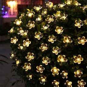 50 LEDS Peach Blossom Flower Solar Lamp 7M Power LED String Fairy Lights Solar Garlands Garden Christmas Decor For Outdoor