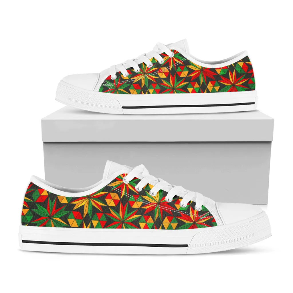 Abstract Geometric Reggae Pattern Print White Low Top Sneakers