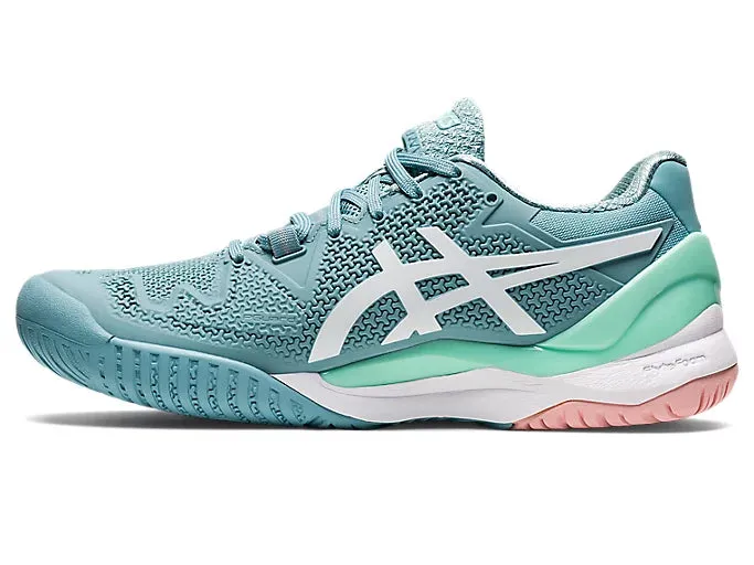 Asics Gel Resolution 8 Womens Tennis Shoes (Smoke Blue/White)