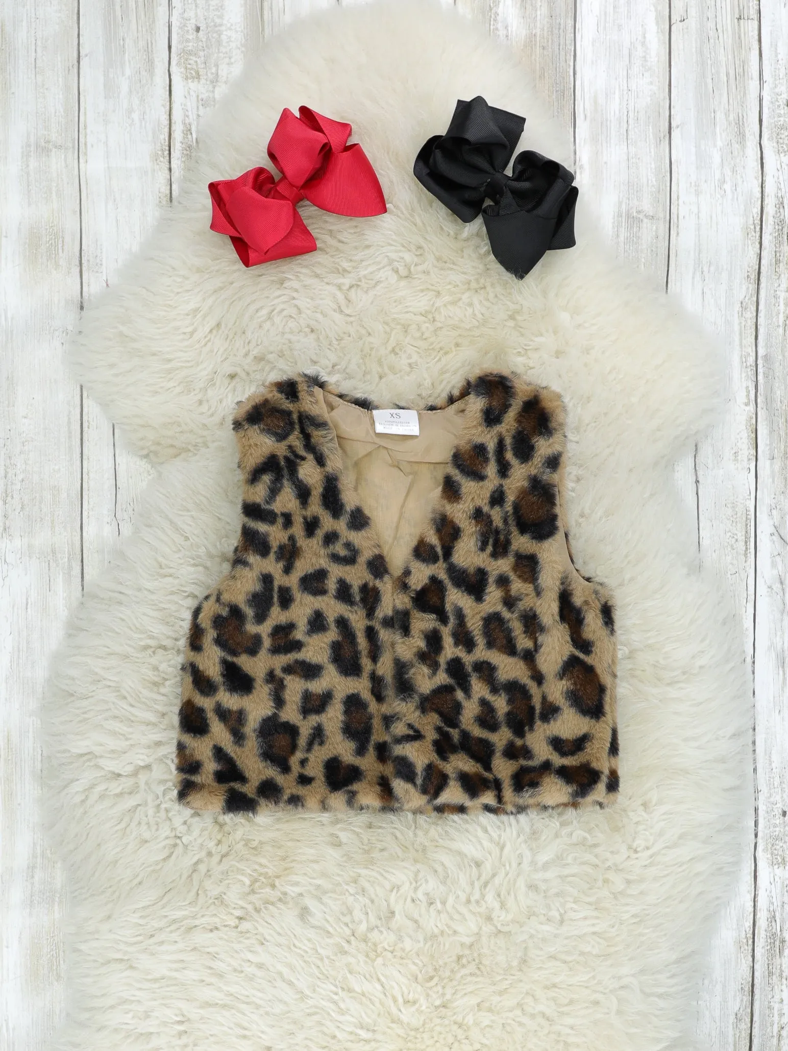 Buffalo Plaid Bell Sleeve Ruffle Dress W/ Leopard Vest