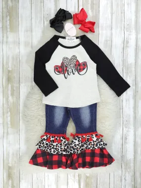 Buffalo Plaid Love Raglan & Denim Bell Bottom Outfit