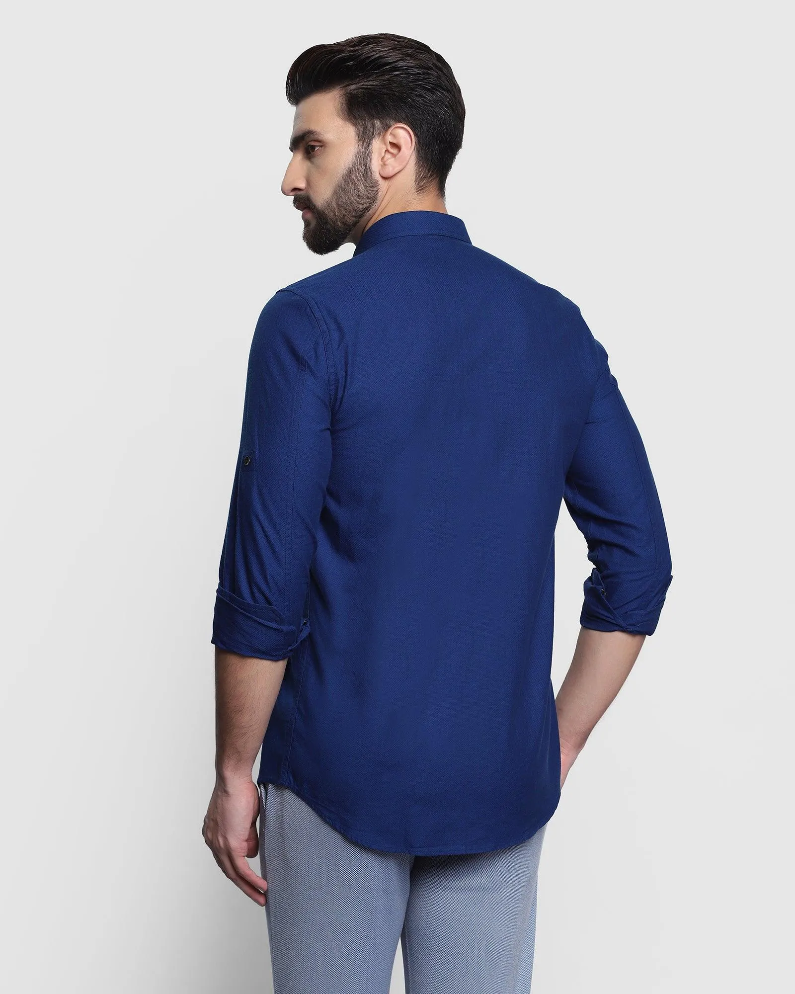 Casual Dark Indigo Textured Shirt - Dos