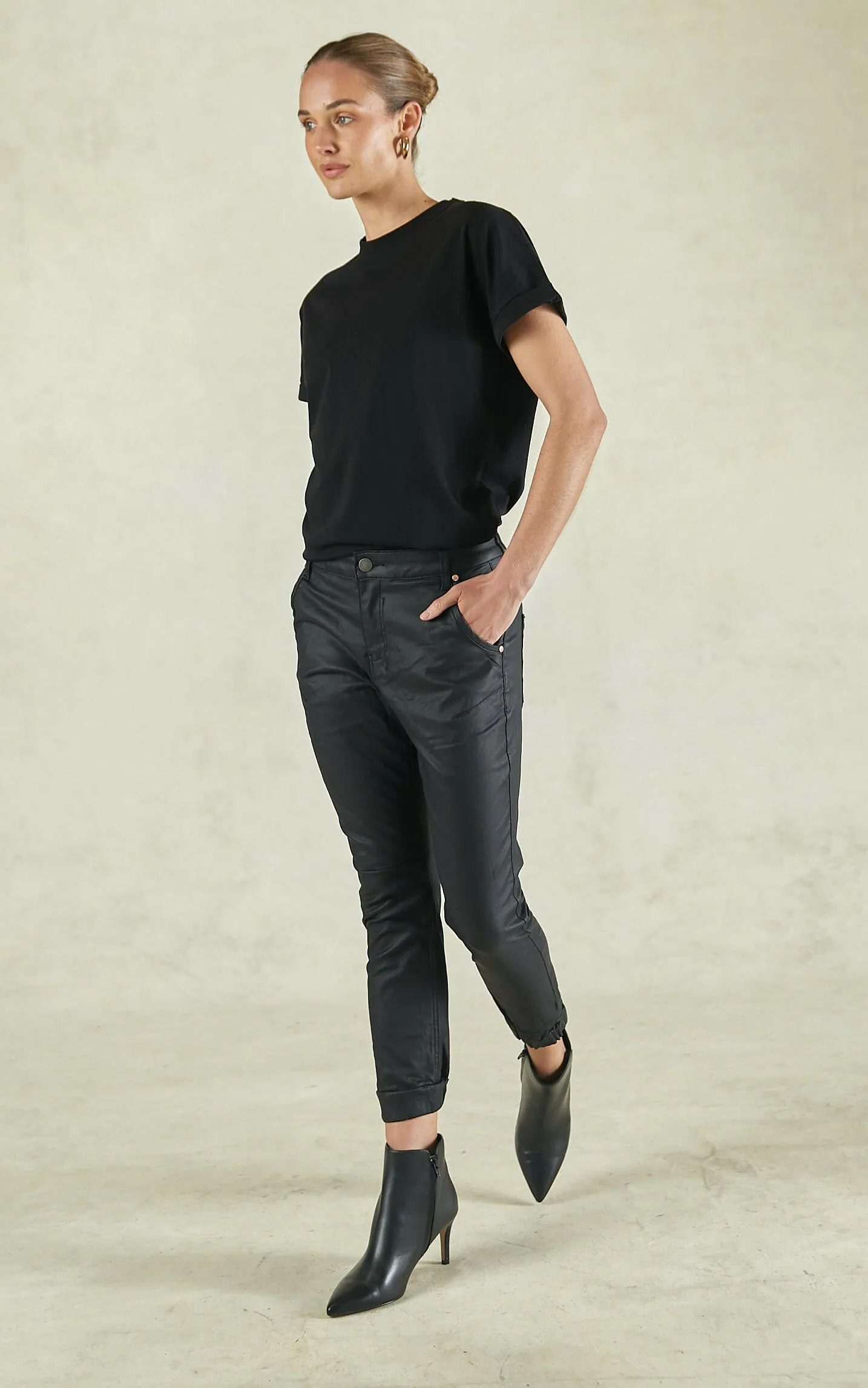 Coated Denim Black Cuffed Jeans