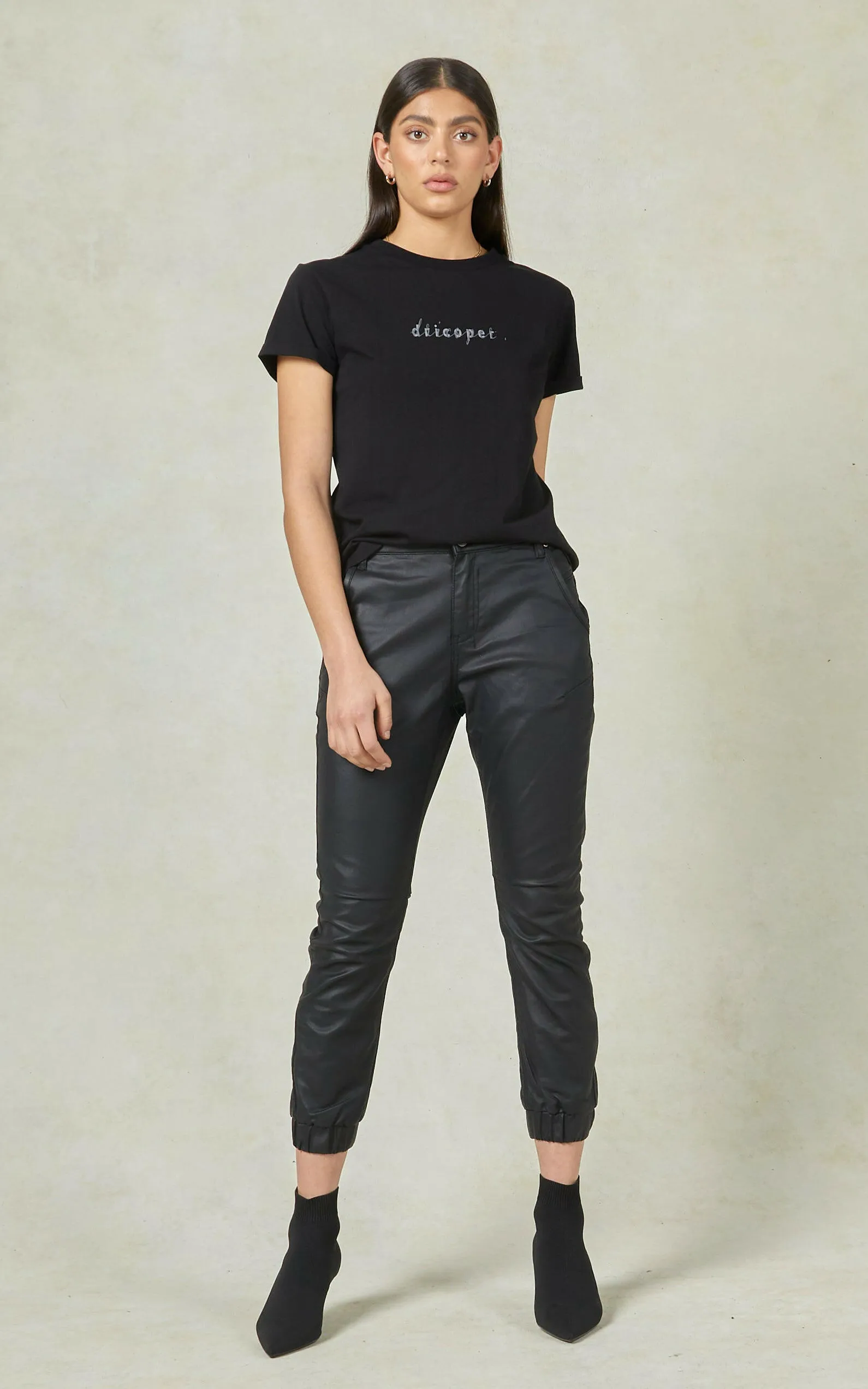 Coated Denim Black Cuffed Jeans