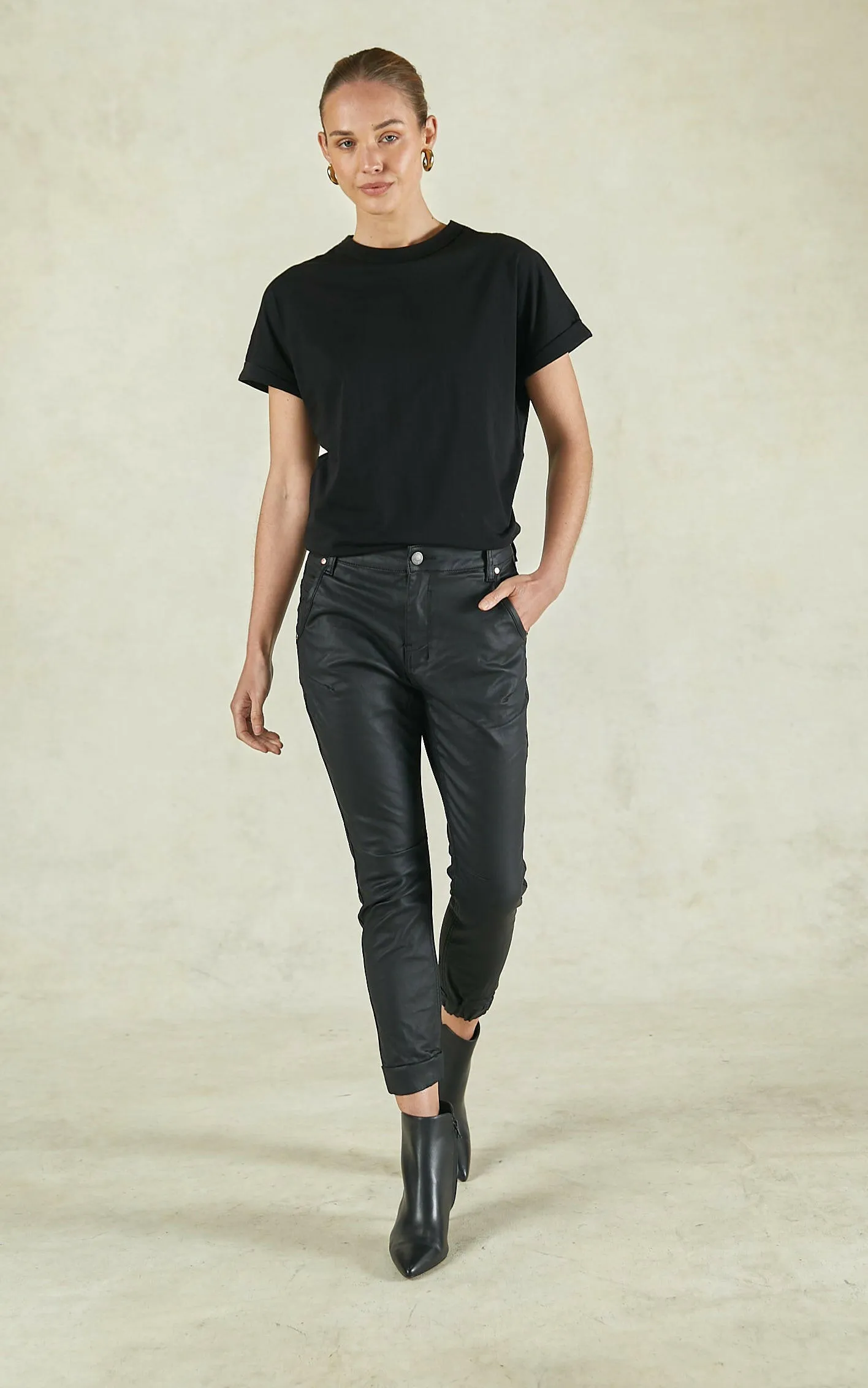 Coated Denim Black Cuffed Jeans