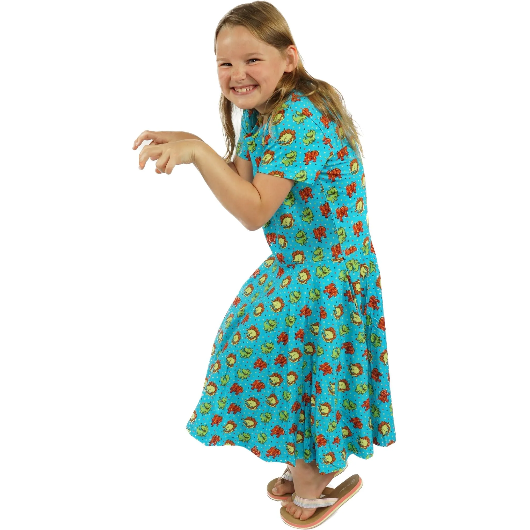 Dinosaurs Polka Dots Kids Twirl Dress [FINAL SALE]