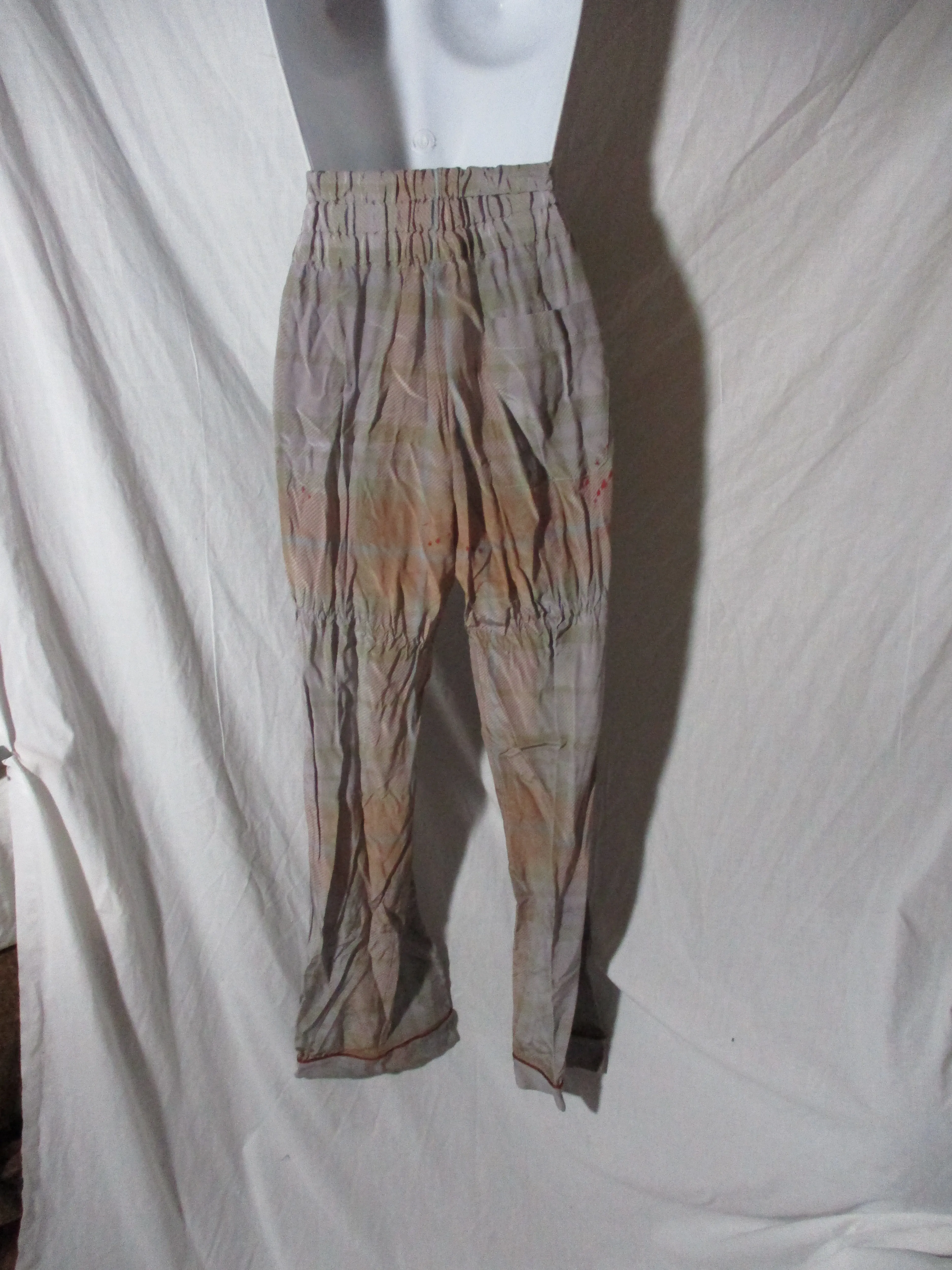 DRIES VAN NOTEN Silk Pants Trousers 40 Splatter Plaid Check