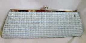 EUC PUTU BY J. MACLEAR FROG BAG Clutch TWEED Purse Case BLUE PLAID Vegan EVENING