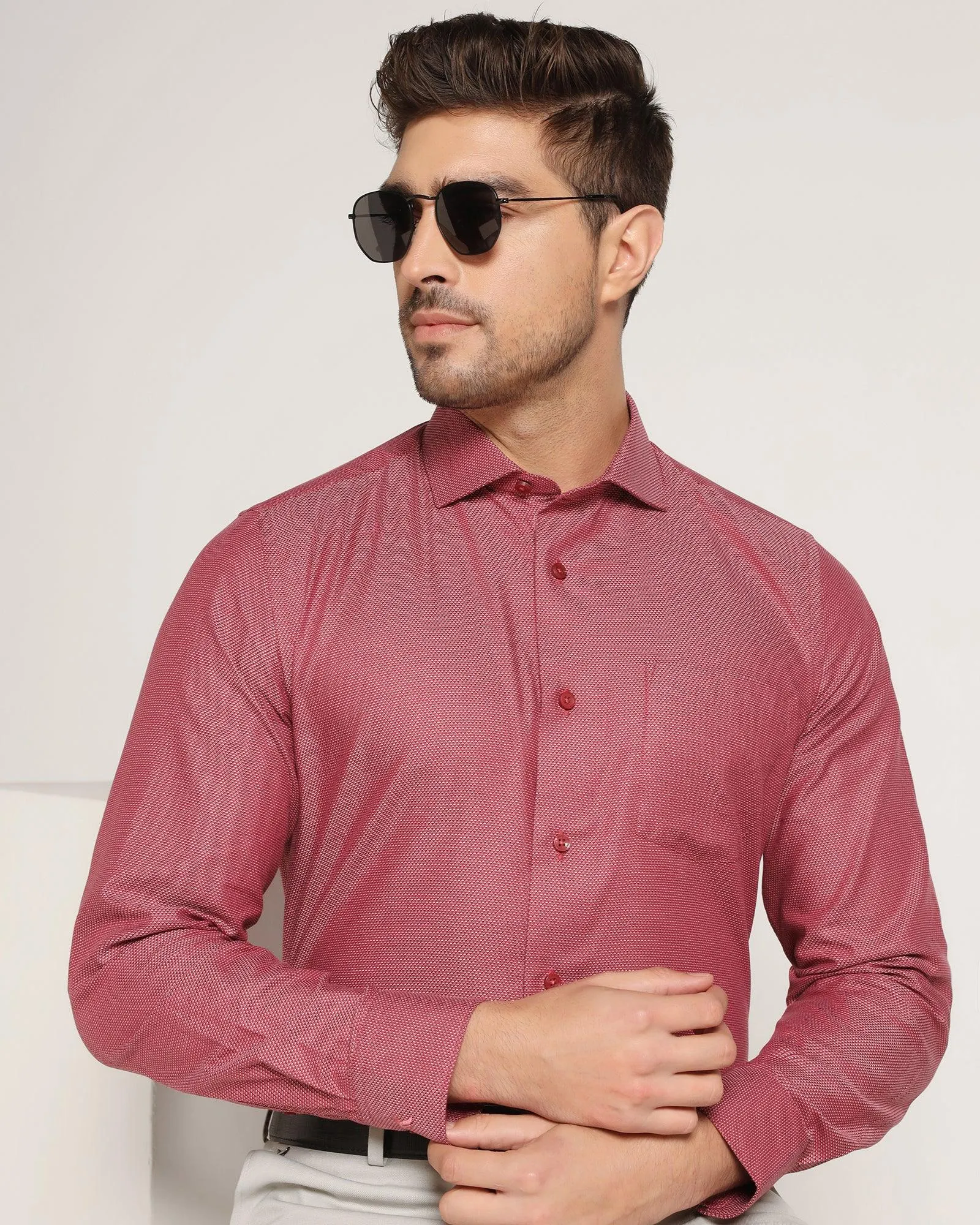 Formal Red Textured Shirt - Cosmo