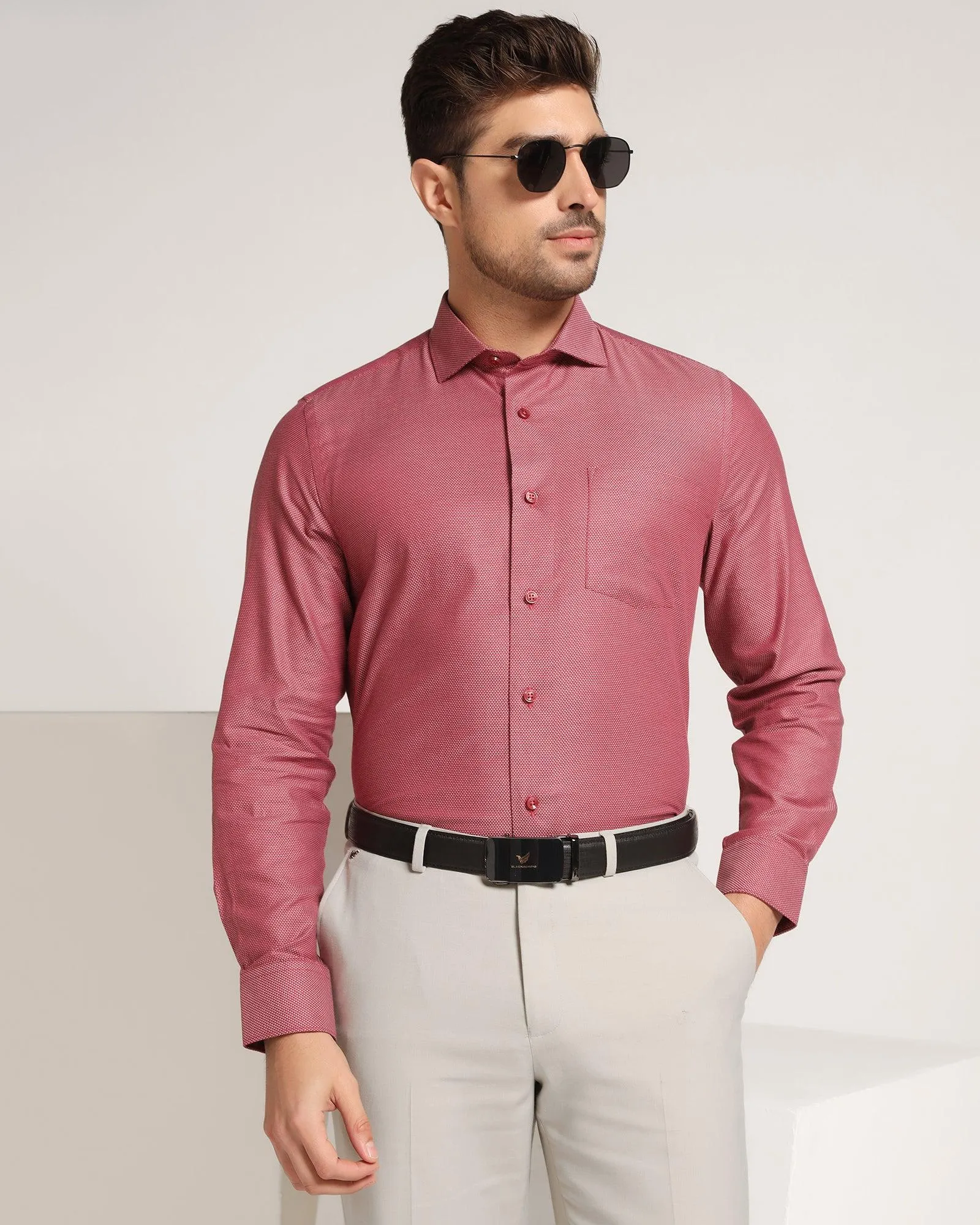 Formal Red Textured Shirt - Cosmo