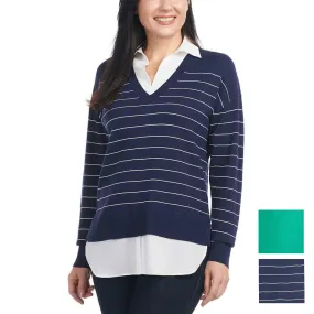 Hilary Radley Women's Collared V-Neck Soft 2-fer Sweater