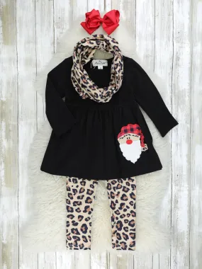 Leopard Buffalo Plaid Santa 3-Piece Outfit