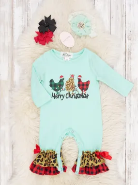 Leopard Chicken Christmas Ruffle Romper