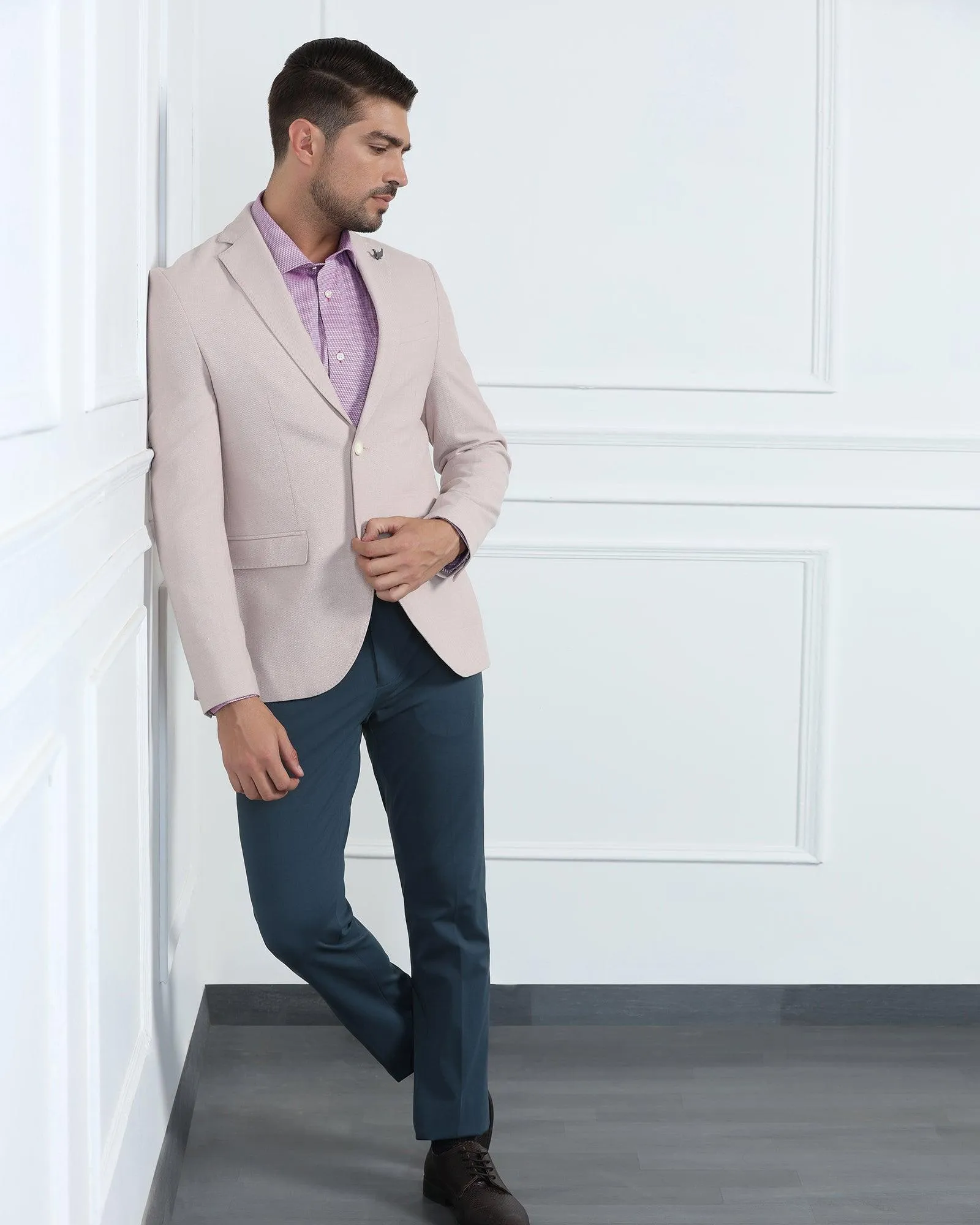 Linen Formal Pink Textured Blazer - Datsun