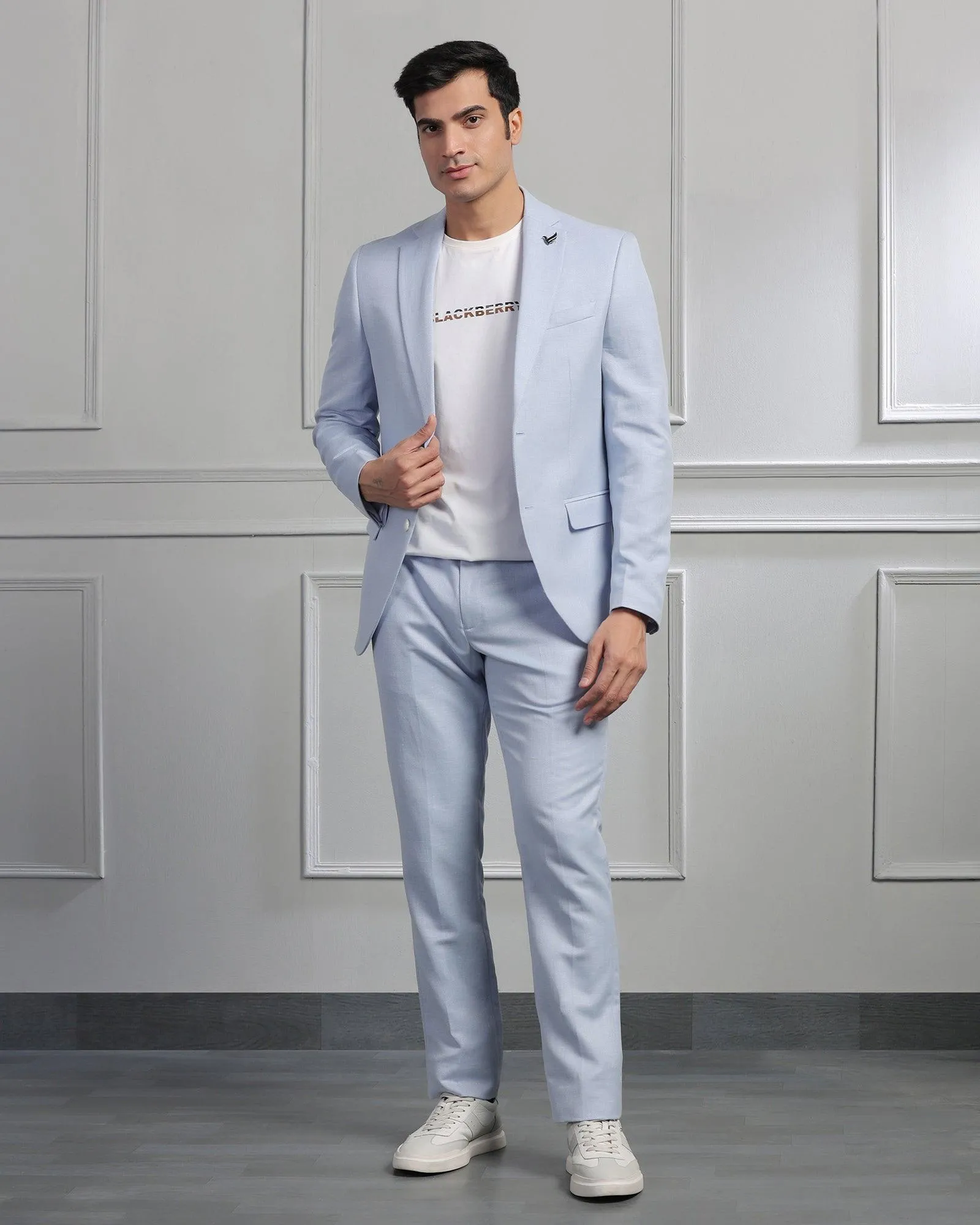 Linen Three Piece Light Blue Textured Formal Suit - Mineral