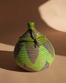 Lucia Green Bulb Shaped Woven   Leather Basket