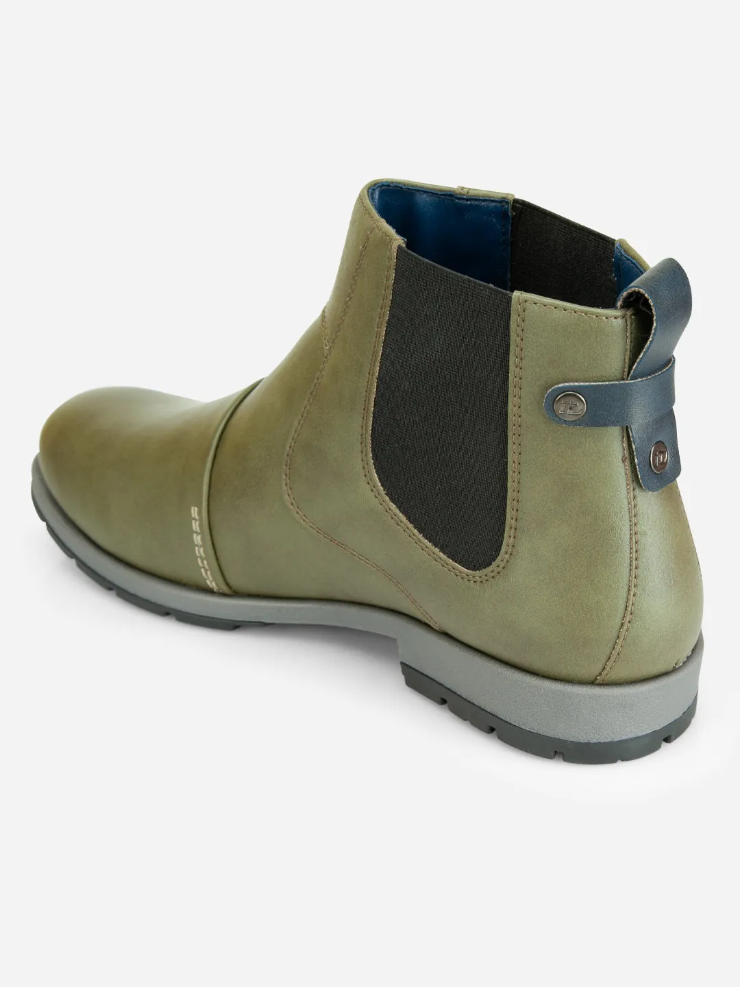 Men's Olive Round Toe Slip on Ankle Boot (IX1039)