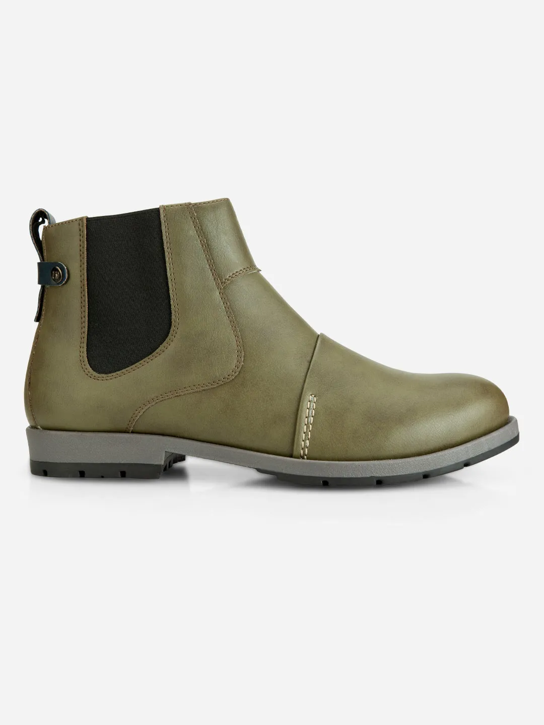 Men's Olive Round Toe Slip on Ankle Boot (IX1039)