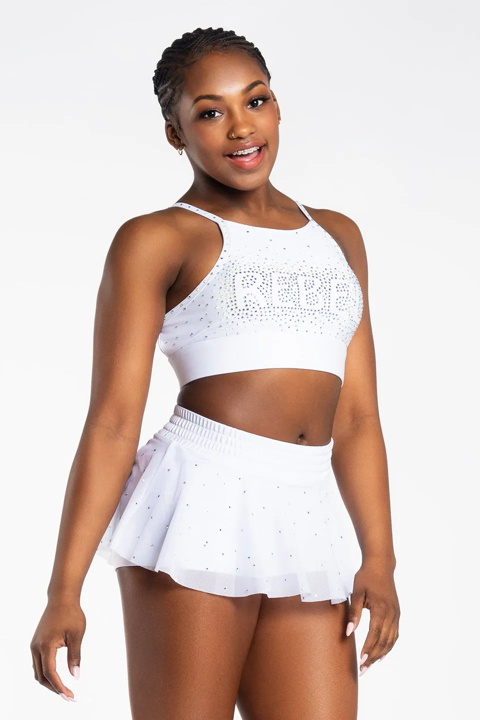 Mesh Overlay Skirt in White