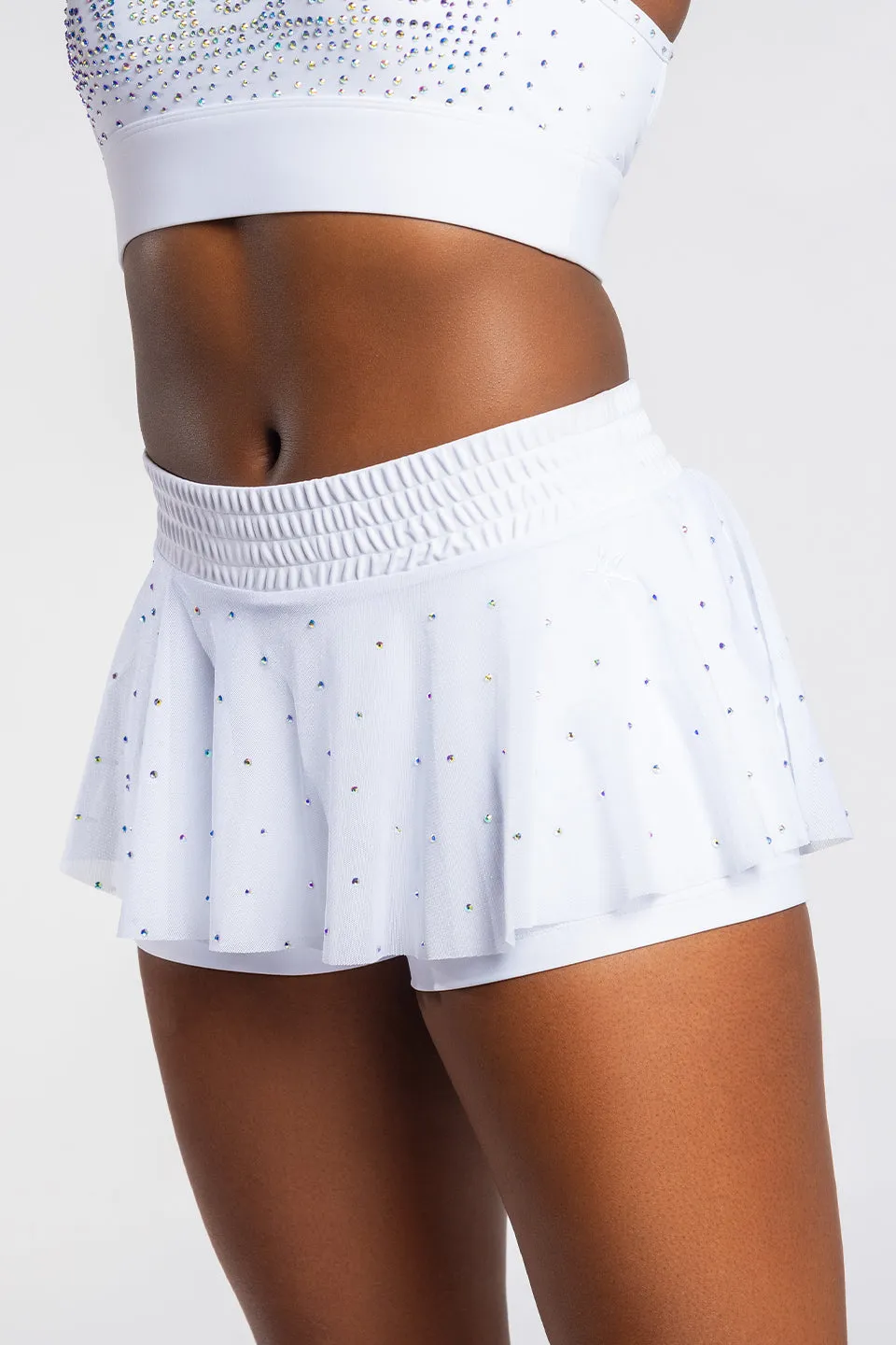 Mesh Overlay Skirt in White