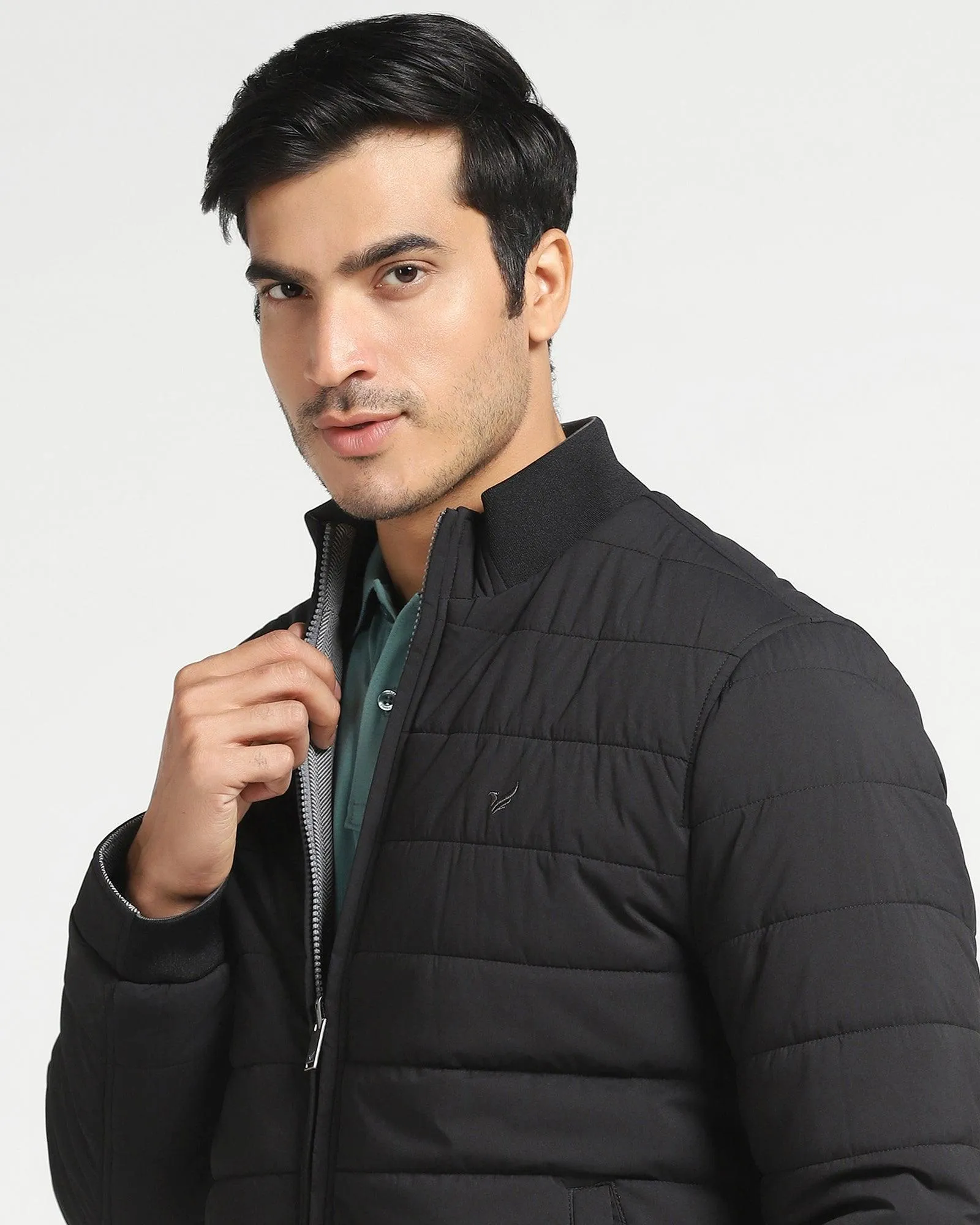 Reversible Black Solid  Zipper Jacket - Vietro