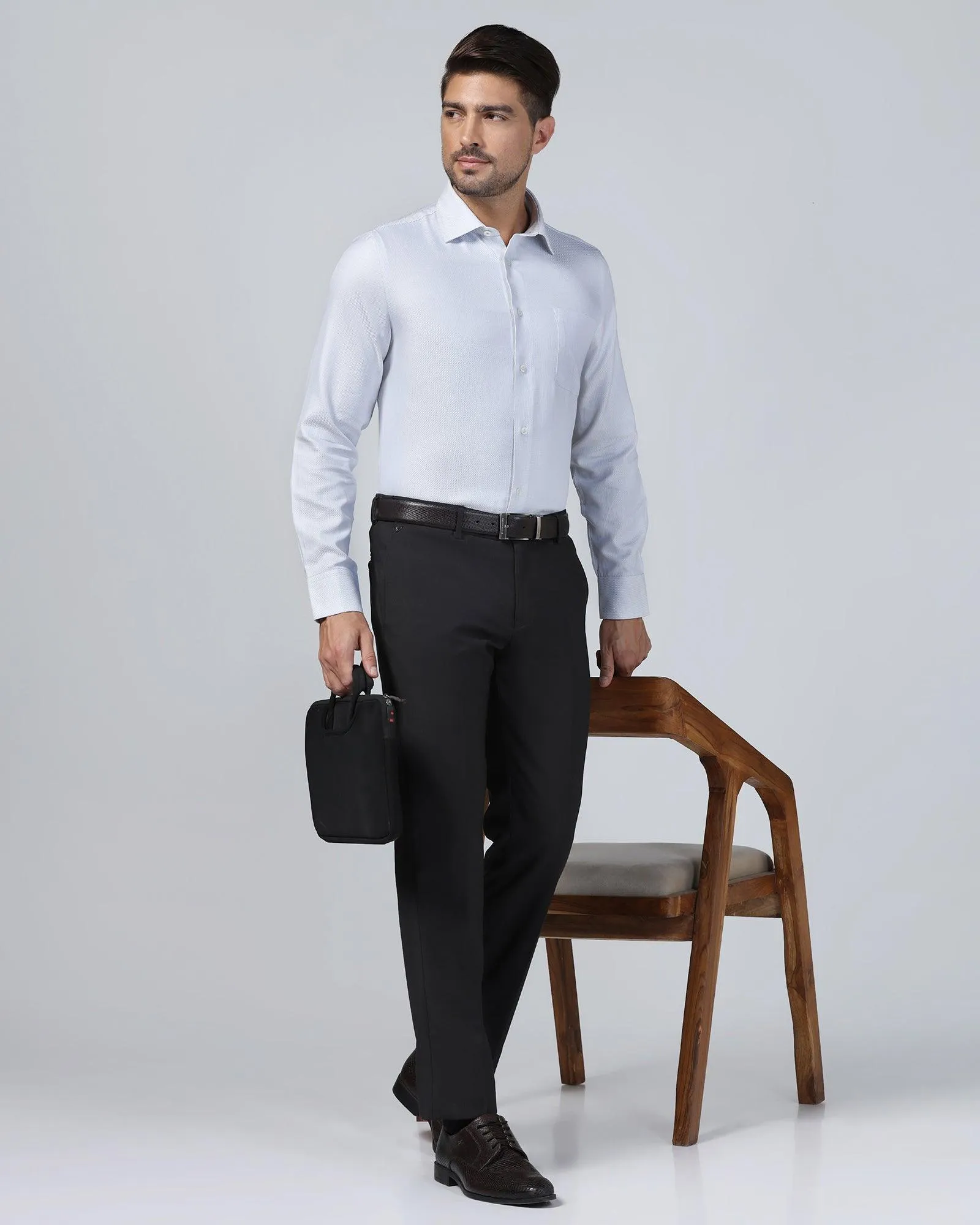 Slim Comfort B-95 Formal Black Textured Trouser - Mazda