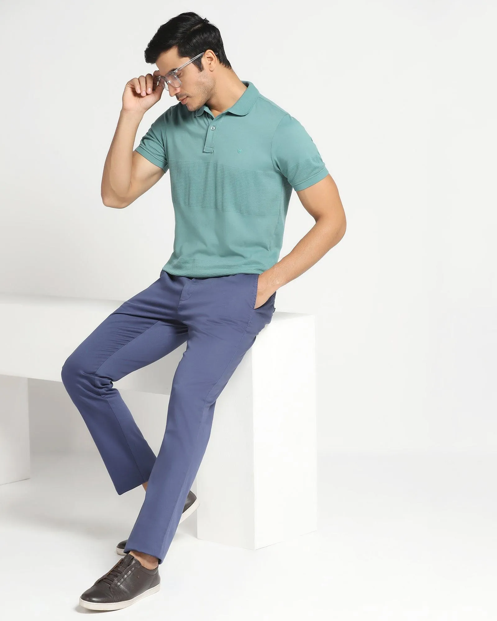 Slim Fit B-91 Casual Ink Blue Solid Khakis - Mark