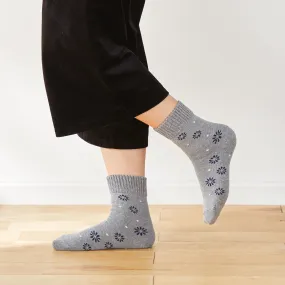 Smooth-heel socks double-layer wool blend [Flowers & polka dots] - 752