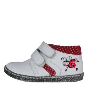 Szamos Kid Girl Sneakers White With Ladybird Decor And Polka Dots And Double Velcro Strap - Made In Europe